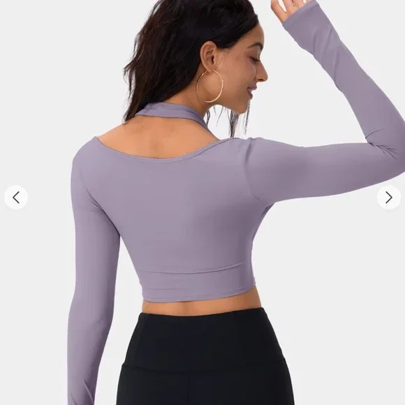 NWT:  Cloudful™ Halter Thumb Hole Long Sleeve Cropped 2-in-1 Sports Top (#46) - Picture 2 of 8